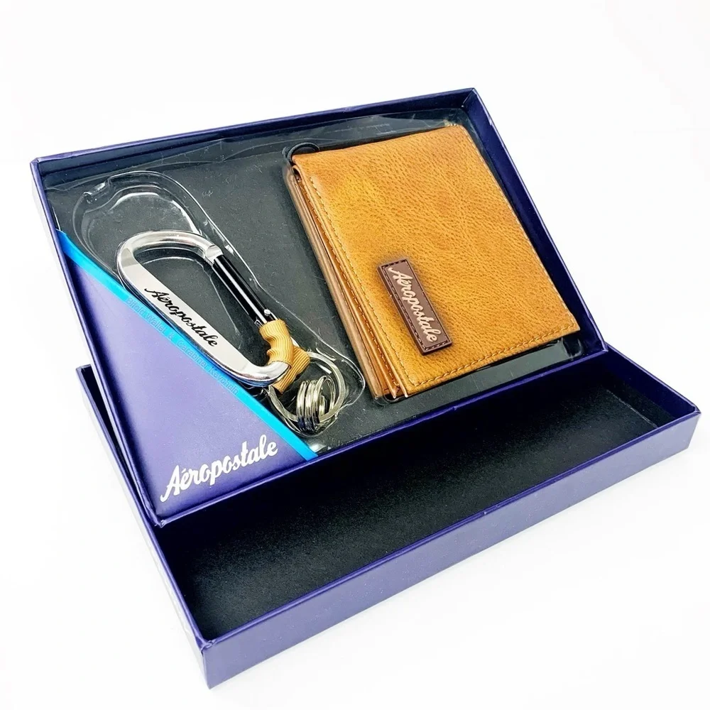 Aeropostale Brown Wallet and Keychain Set • Last Minute Holiday Gift • NWT